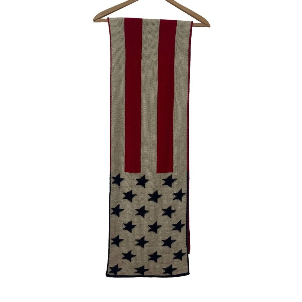 Vintage VOTARY Women's American Flag Knitted Scarf Red White Blue OS